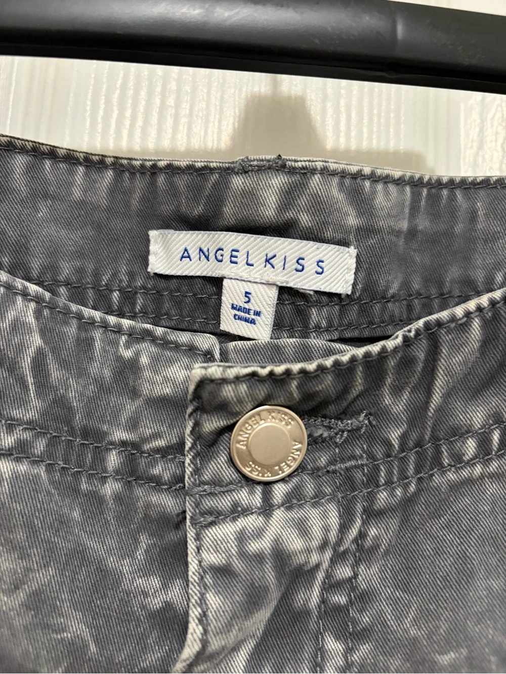 Angel Kiss Washed Charcoal Cargo Pants with Strap Details
